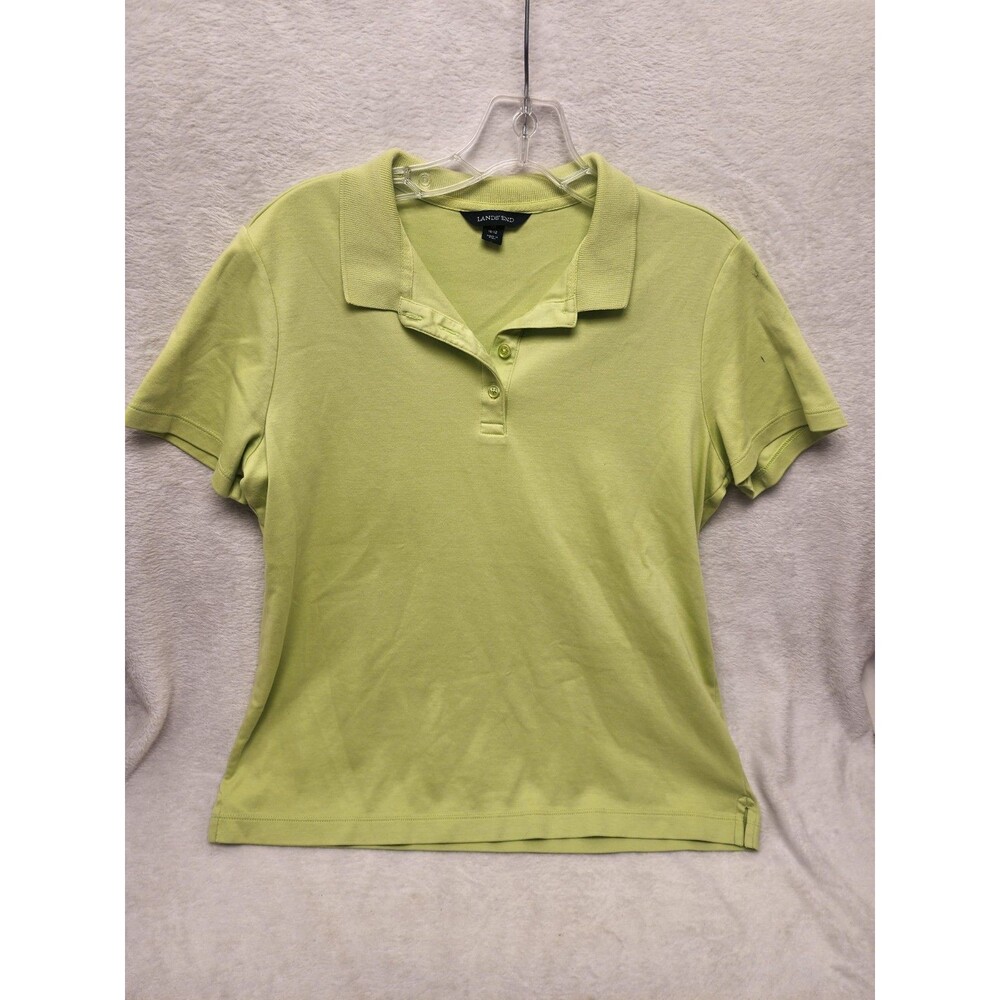 Lands' End Polo Green Stretch Short Sleeve Women 12-14 M